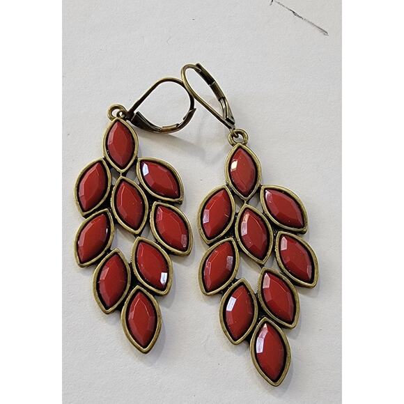Red Cascade Geometric Earrings - Picture 2 of 6